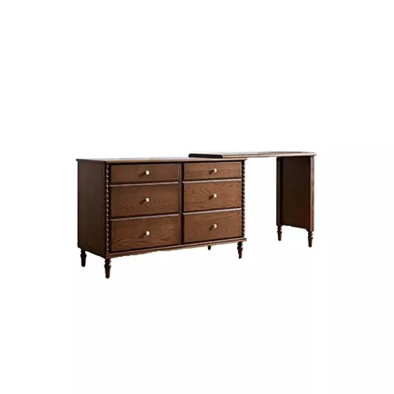 #French retro solid wood chest dressing table, antique household bedside retractable multi-functional storage makeup table