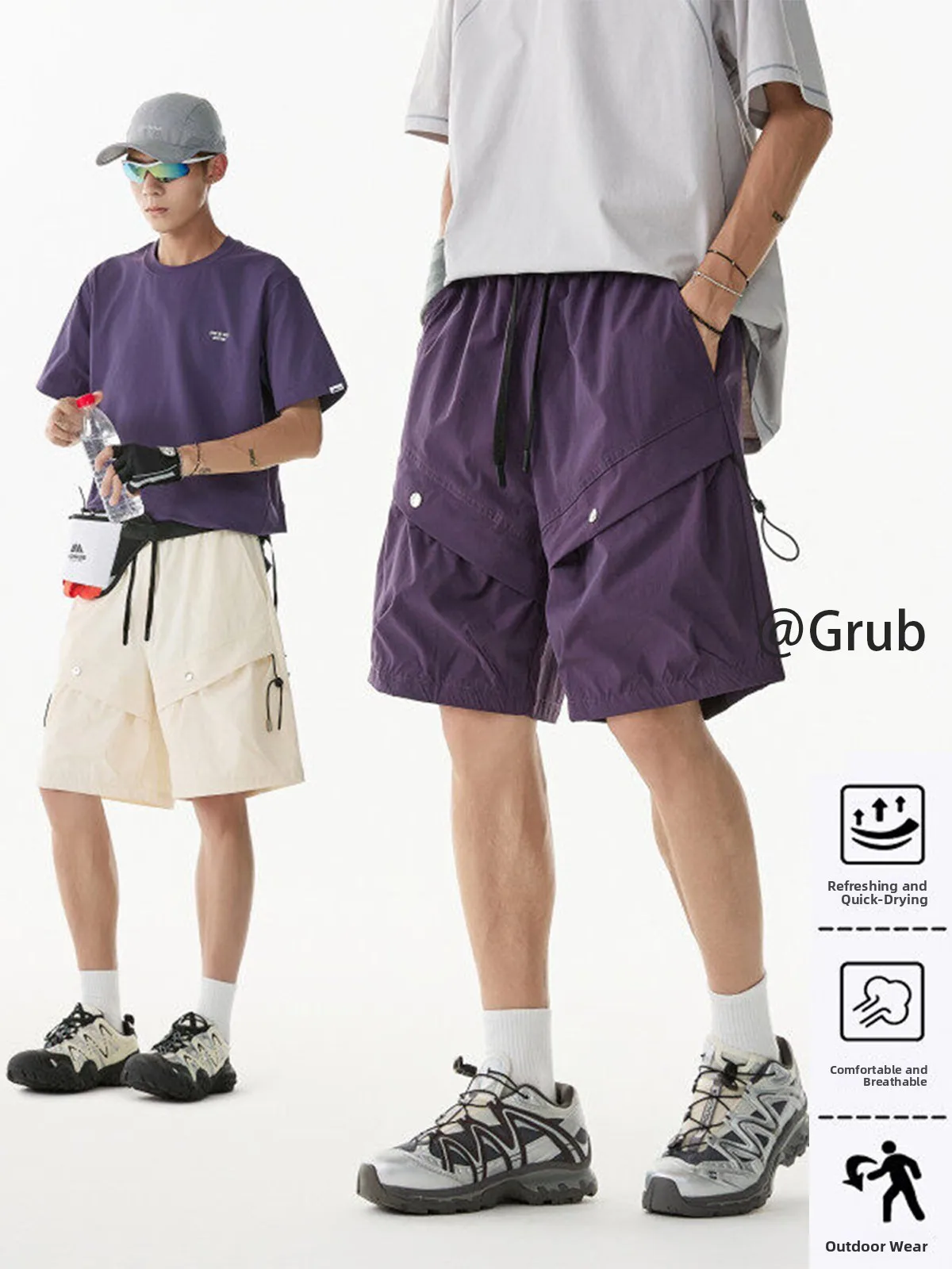 

Outdoor Qui Dry Sports orts Men Summer Trendy Loose Casual Five-Quarter American Retro Large Size Beach Pants