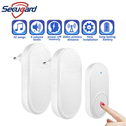 Wireless Doorbell 32 Songs Welcome Door Bell Chime Remote Transmission Smart Home One Click Emergency Security Alarm US EU Plug