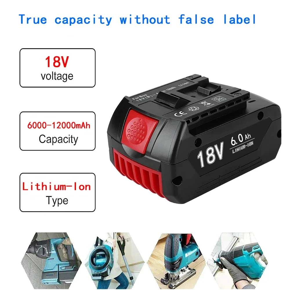 100% Original 18V 6.0/8.0/12.Ah Rechargeable Lithium Ion Battery for Bosch 18V 6.0A Backup Battery Portable Replacement BAT609