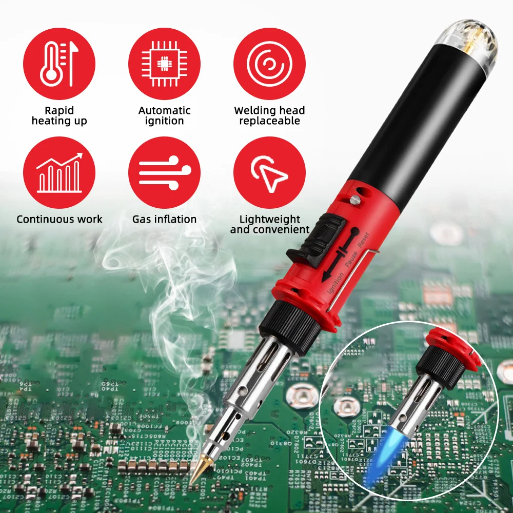 12-IN-1 Cordless Butane Gas Soldering Iron Kit Heat Gun Blower Torch Self-Ignite Adjustable Flame Instant Start Welding Tools