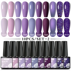 Mtssii 6/10Pcs Nude Gel Nail Polish Set Semi Permanent Glitter Nail Gel Varnishes Soak Off UV Led Gel Nail Art Kit Base Top Coat