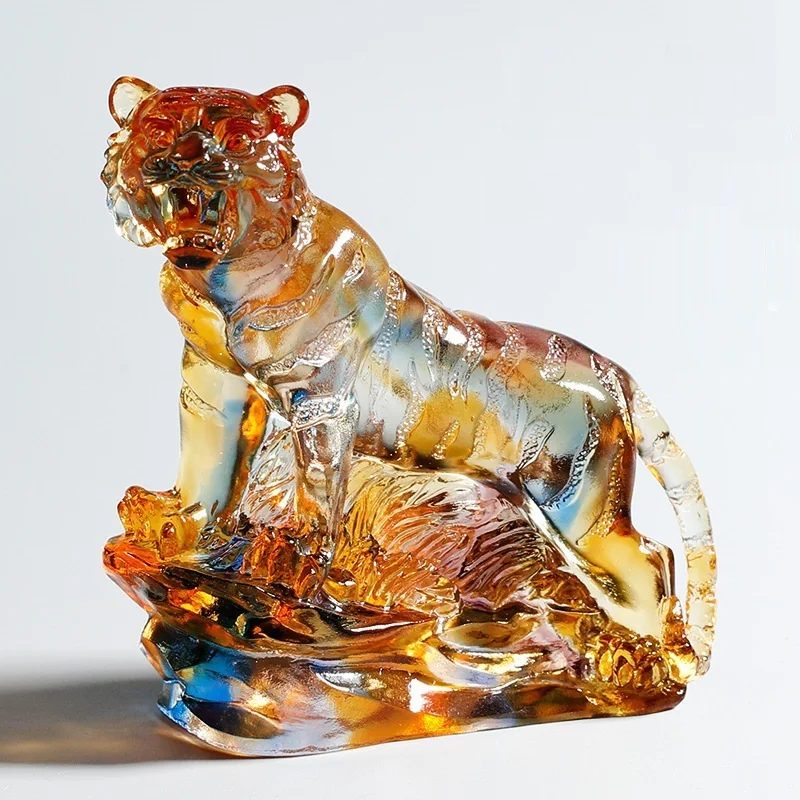 

Coloured glaze crystal tiger ornament Zodiac Tiger living room decorations artwork birthday gift for tiger