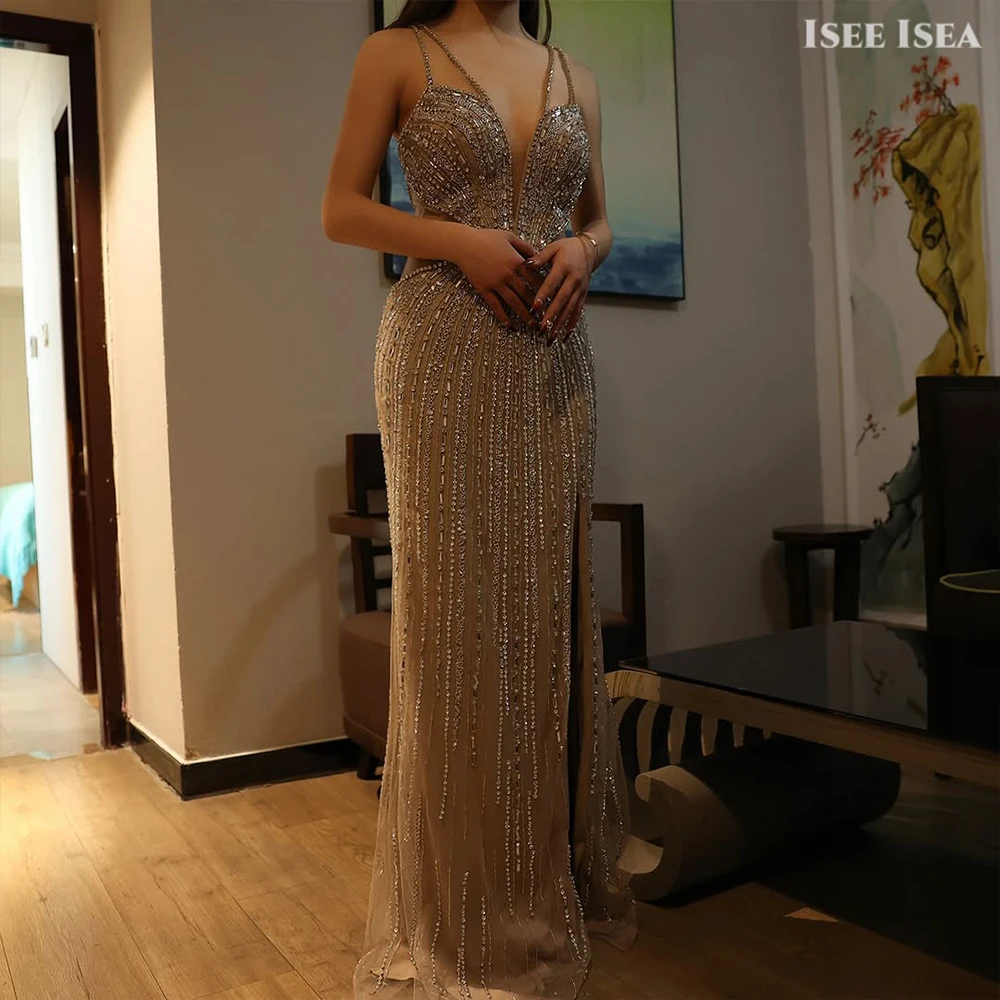 Vestido de noche de lentejuelas plateadas, vestido de Gala con abertura alta recortada para alfombra roja, vestido de fiesta de boda personalizado