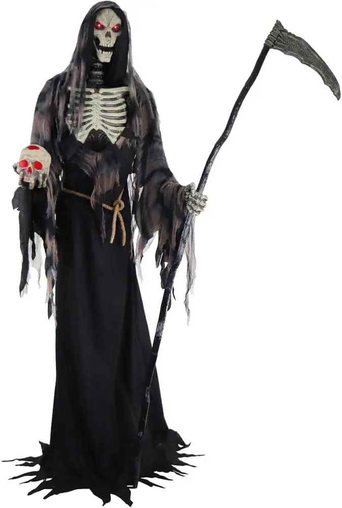 7-Ft. Tall Rotting Reaper, Motion-Activated and TalkingAnimatronic for Indoor or Covered Outdoor Creepy Halloween