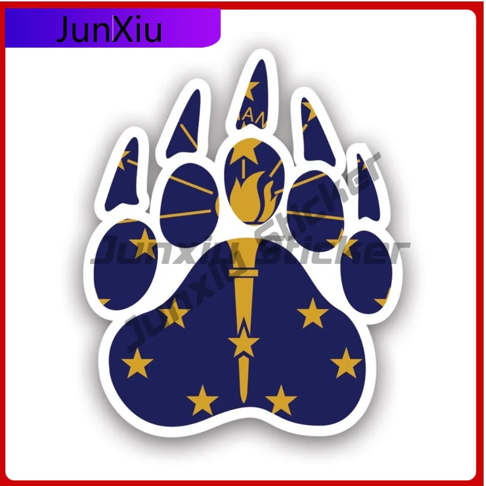 Indiana State Bear Print Shaped Sticker Creative Decals Grizzly Track Tracks Polar Outdoors Explore Hiking Camping State Flag