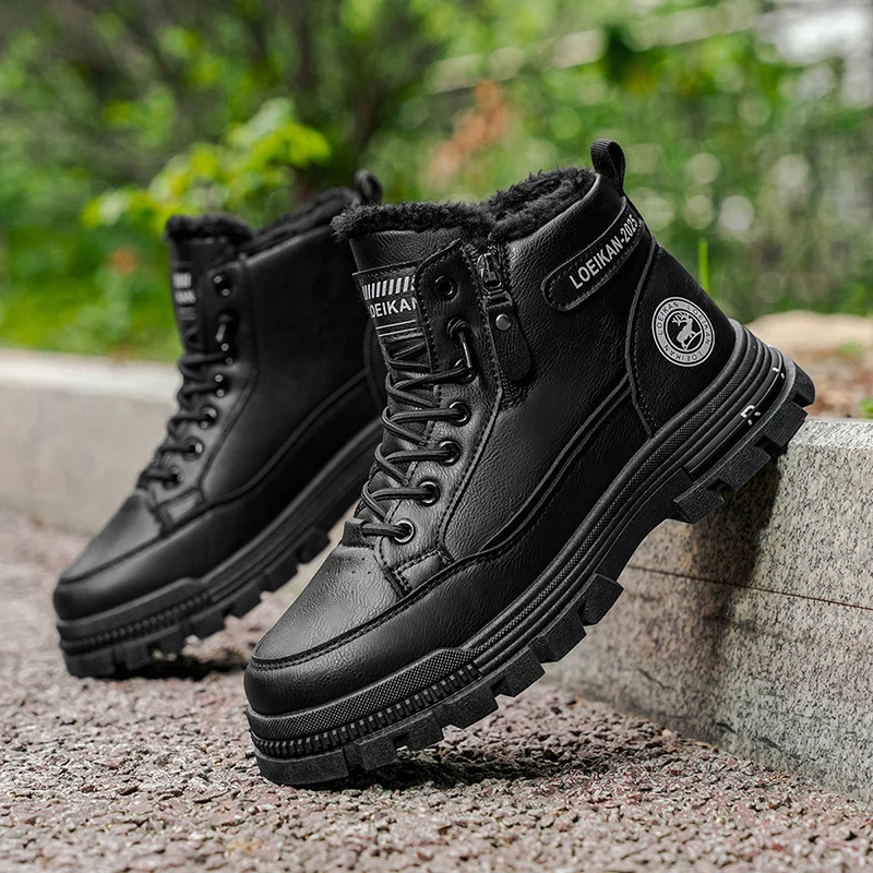 メンズプラスサイズ冬カジュアルファッション滑り止めハイカットワークシューズアウトドアコンフォートシューズ耐摩耗性厚手コットンシューズ