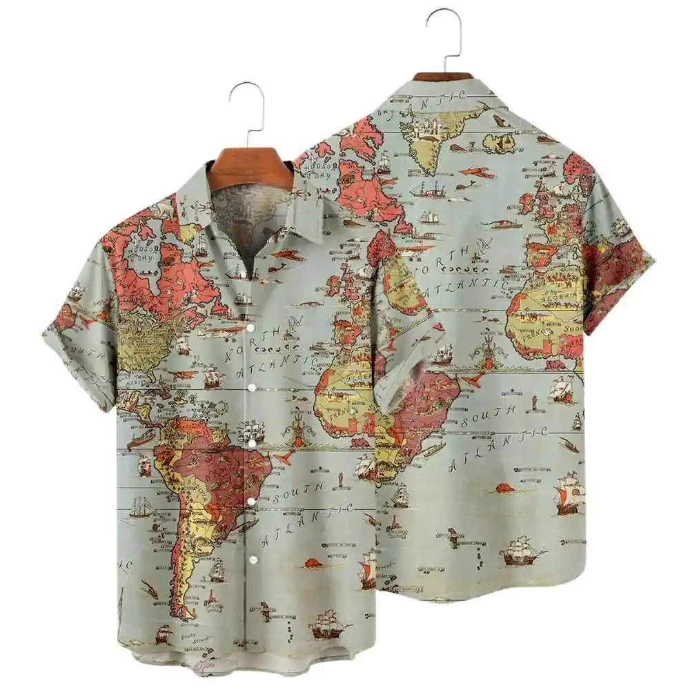 

Digital Print Map ort Sve irt 3D Printed Casual Cotton Summer Ice Sensation oulder Drop Sle Commute Faion