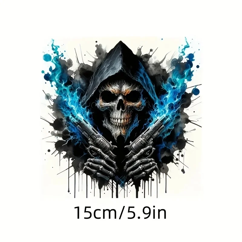 Blue Flame Skull Creative Vinyl Decal, Multi-functional Sticker with Glowing Blue Lightning Design for Car Laptop Luggage Decor
