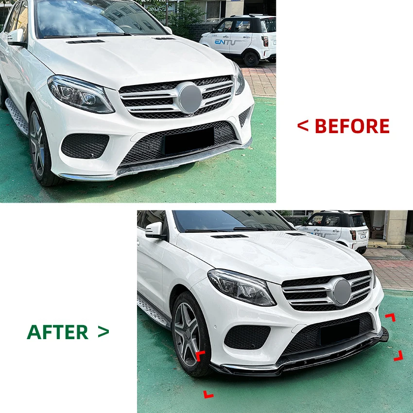 For Mercedes GLE Class W166 GLE Coupe C292 2015-2018 AMG Car Front Bumper Lip Glossy Black or Carbon Fiber Look Body Kit