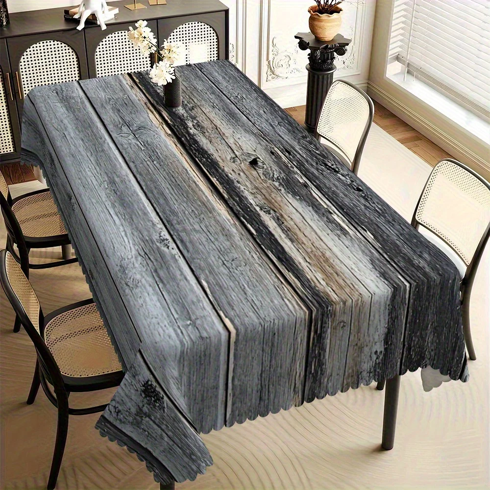 Industrial Faded Vintage Wood Grain Table Cover Heat Oil Resistant Tablecloth For Household Cafe Apartment Casual Dining Decor