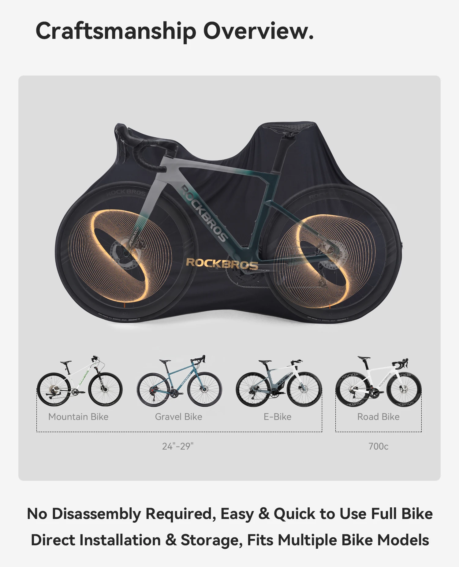 ROCKBROS Fahrrad-Schutzausrüstung Vollständige Abdeckung 24-29 Zoll MTB Bike / 700C Rennrad Staubdichte Schutztasche Vollständiger Schutz – Detail 4