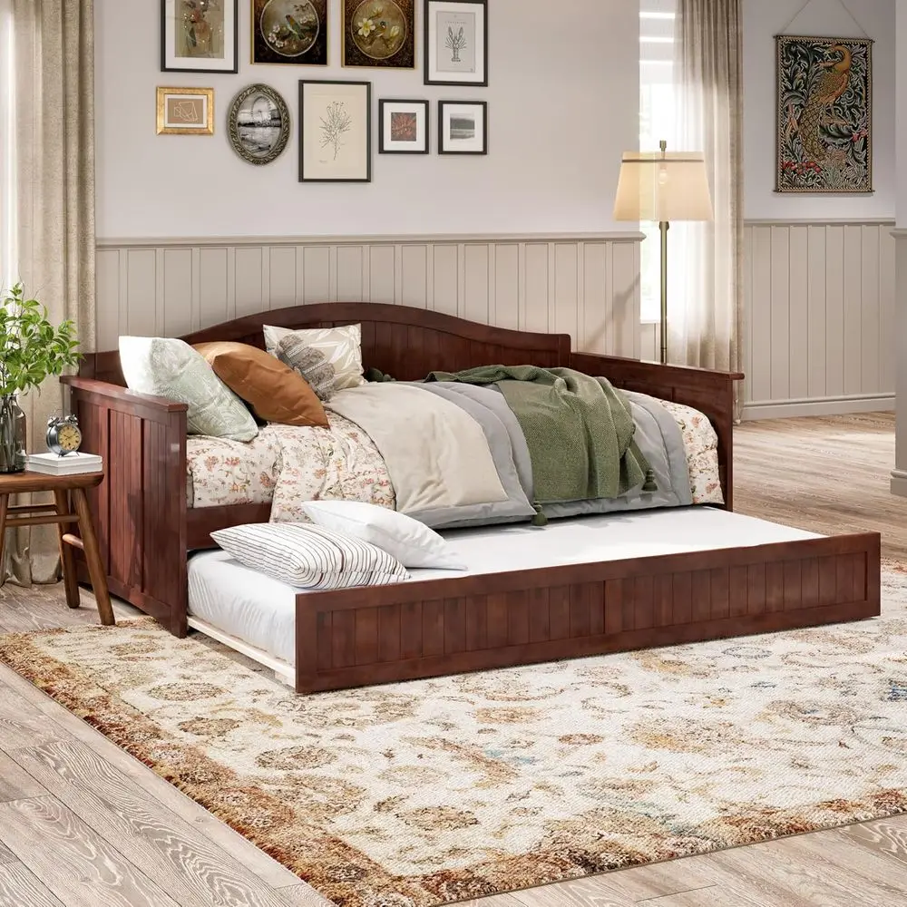 AI Nantucket Twin Wood Daybed with Twin Size Trundle in Walnut