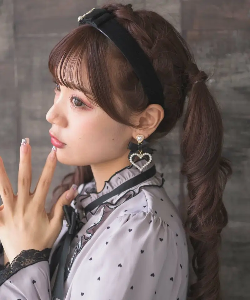 Japanischer Lo Style Lolita Ohrring Perle Herz Loria Schmuck Süße süße Damen Schleife Harajuku Schwarz Y2K Mädchen Geschenk