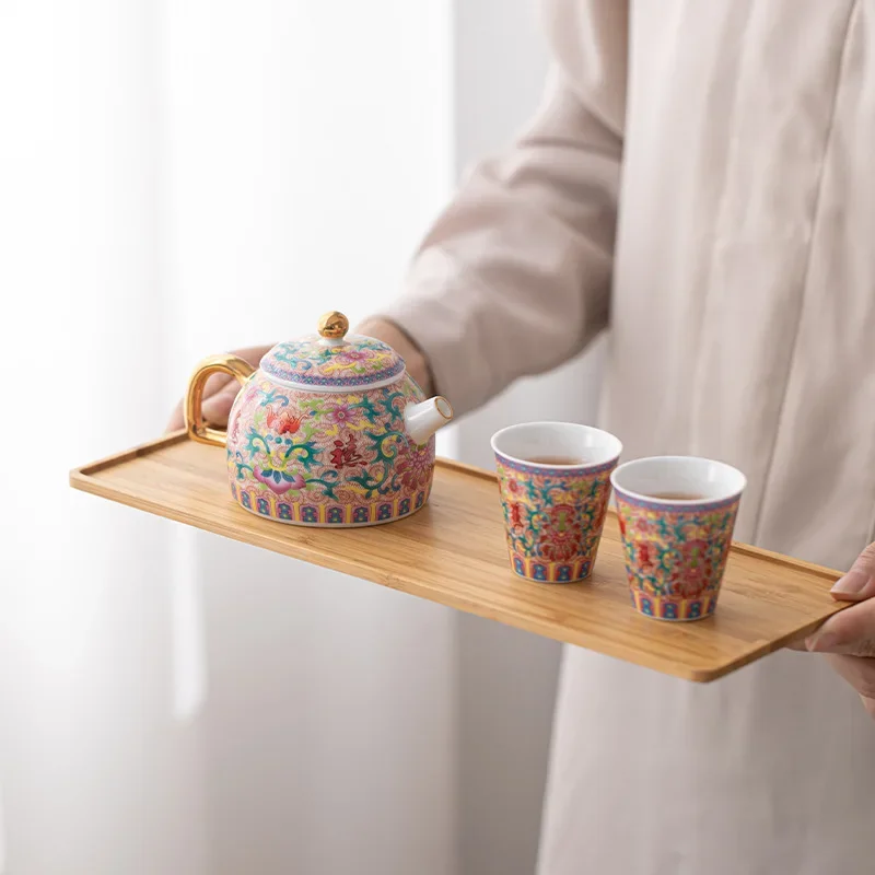 Tea Ceremony Set Luxury Unique Set Chinese Enamel Colorful Tea Set One Pot Four Cups Kung Fu Tea Set Teapot Teacup Business Gift