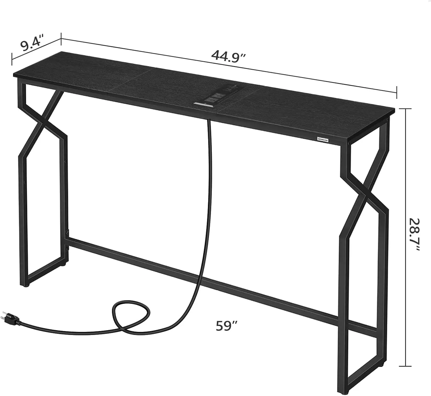 44.9" Narrow Console Sofa Table with Power Station, USB Ports & Outlets for Living Room Entryway