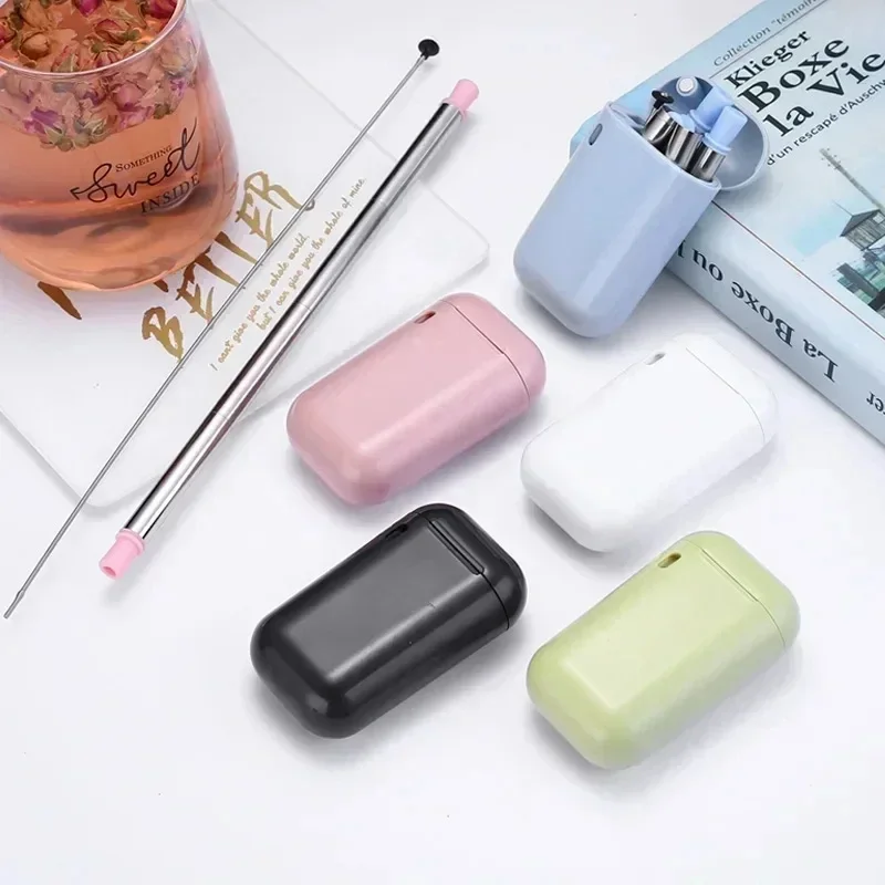 Stainless Steel Folding Straw  Stainless Steel Silicone Anti-Scalding Straw  Portable Easy-To-Clean Folding Metal Straws