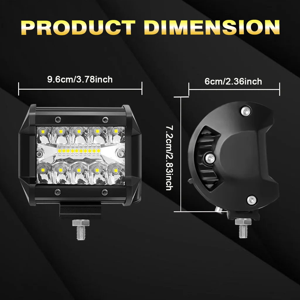 4 LED Light Pod Blue Triple Row 2PCS  Flood Spot Combo Driving Fog Lights Emergency Trailer Lights for UTV Pick-up Van Boat