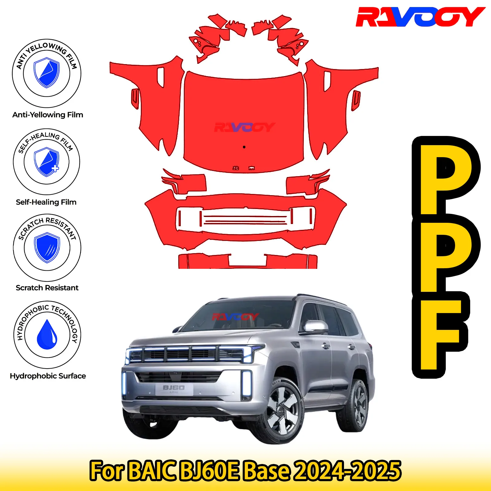

For BAIC BJ60E Base 2024-2025 Glossy Matte Black Precut front PPF Kit Paint Protection Film