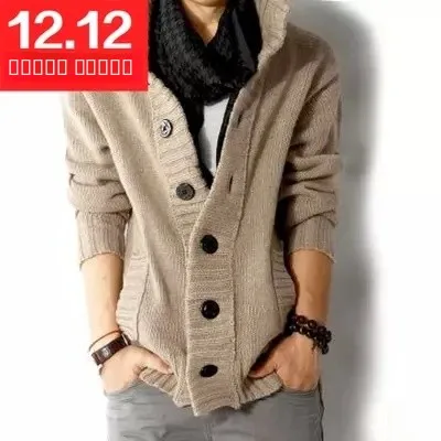 メンズウールタートルネックセーター秋コートニットウェアボーイズファッショナブルな長袖カジュアルフィットボタンアップセーター