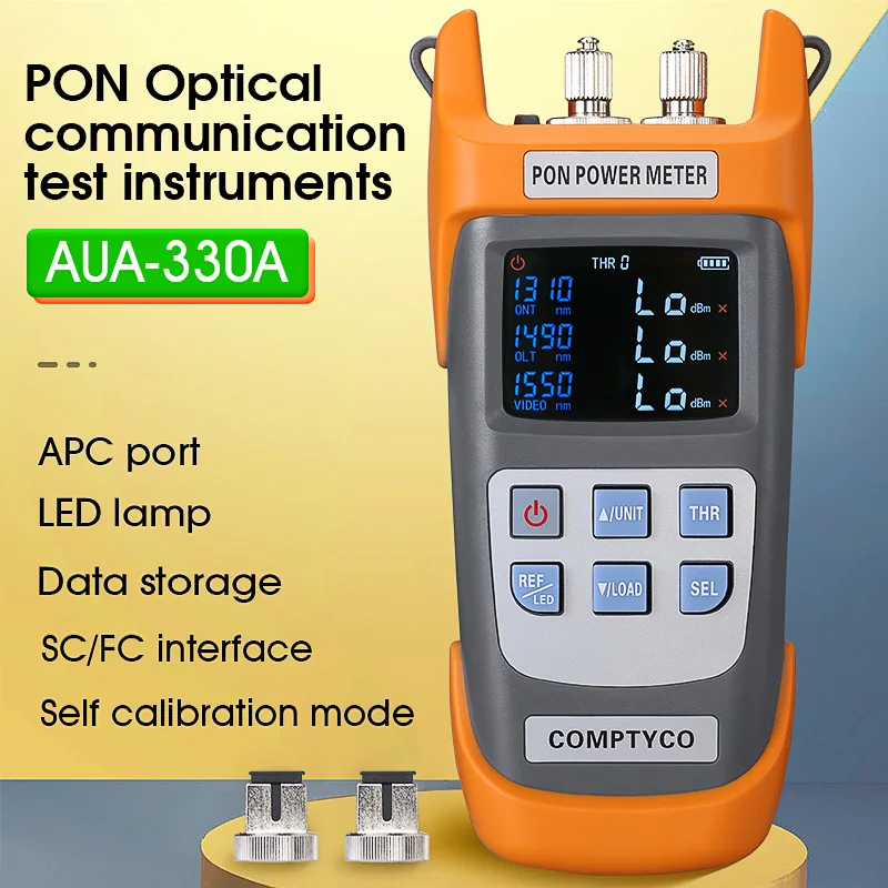 Comptyco-LEDライト付きハンドヘルド光電源計、オプションのポート、ファイバー光、AUA-330A、upc、apc、upc、fttx、ont、1310、1490、1550nm