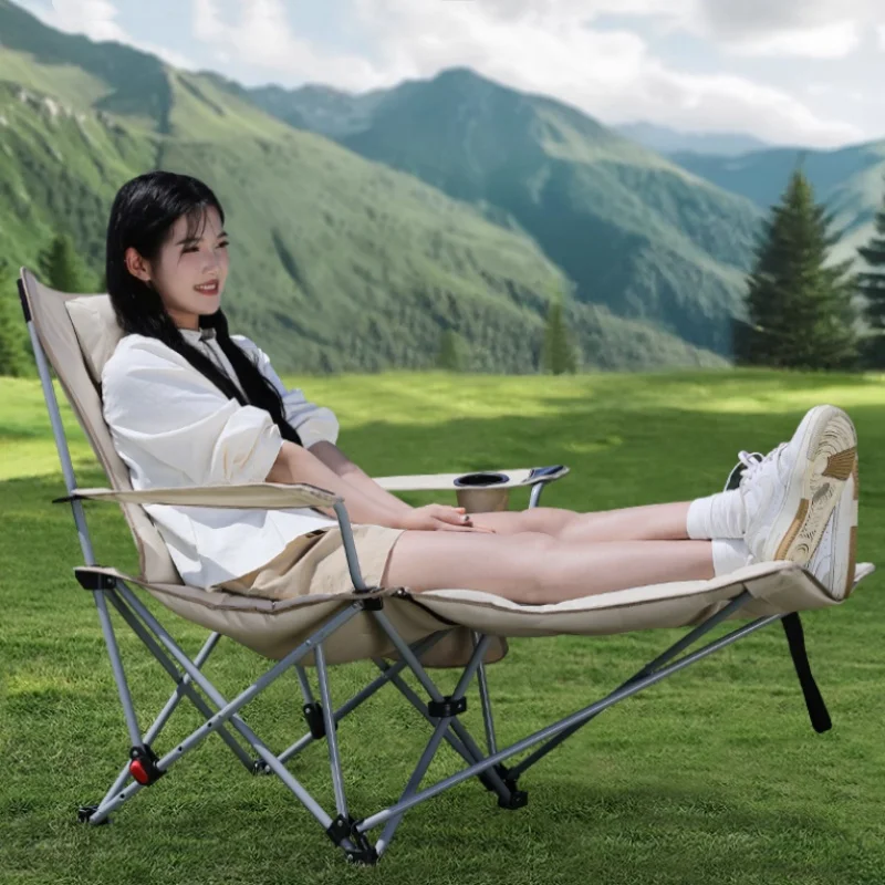 Folding Recliner Portable Camping Chair with Adjustable Backrest and Cotton-Filled Seat for Travel Beach Fishing Outdoor Chair