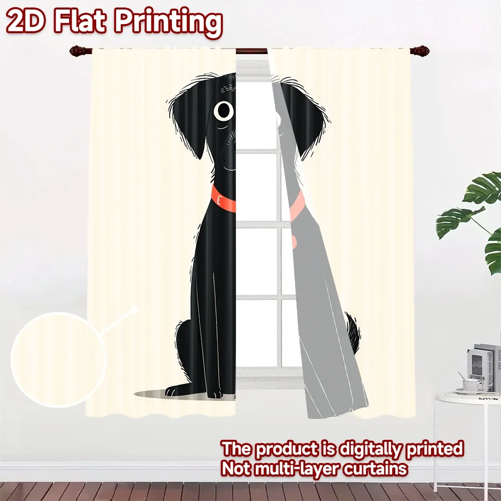 2D flat printing 2pcs Party Curtain Cute black lab puppy Digital Printed Polyester Drapes Festive Holiday for Photo Booths