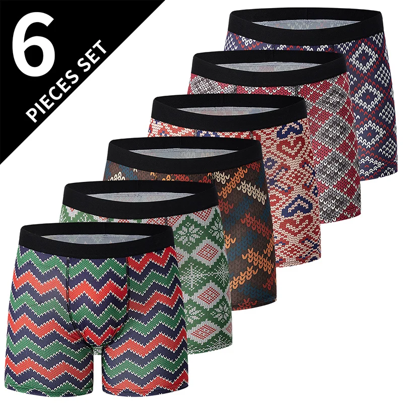 6 قطع الرجال الموضة الكتابة على الجدران المطبوعة طويلة بويشورت الملابس الداخلية مريحة وتنفس المراهقين حجم كبير جوكر شورتات للبحر #6