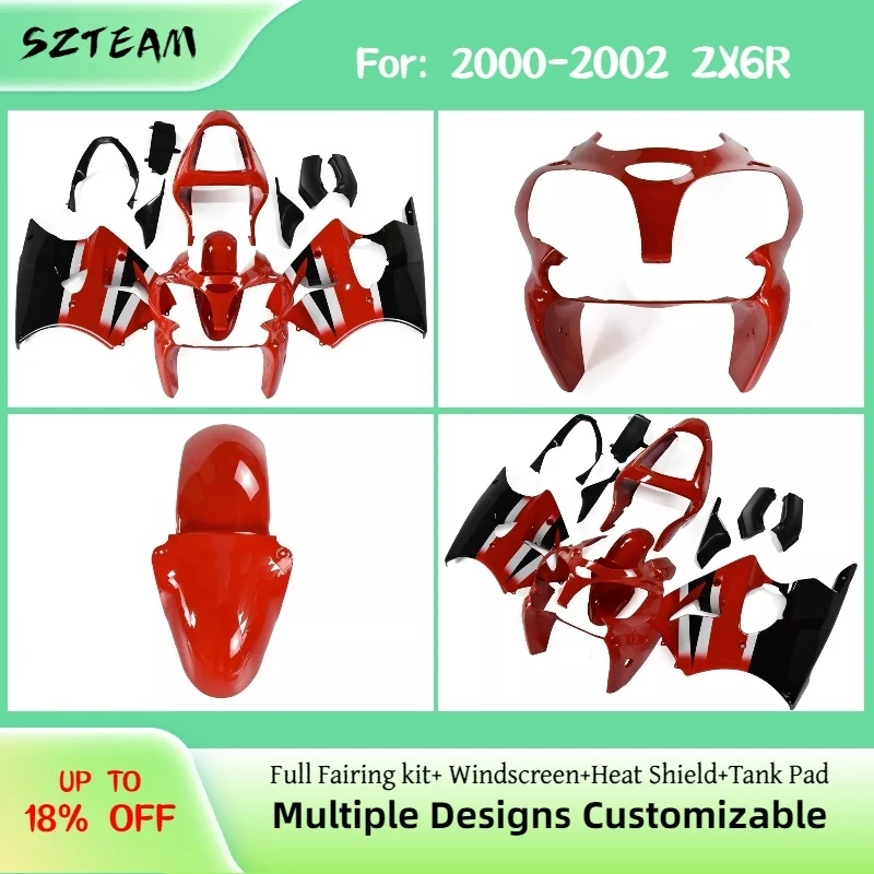 

Комплект обтекателей для мотоцикла KAWASAKI ZX6R 636 2000-2002 годов выпуска, неоригинальный, из АБС-пластика, литье под давлением