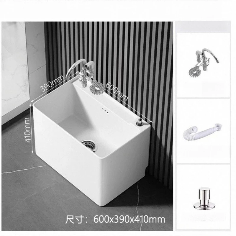 Mop Pool with Faucet Hole Household Balcony Bathroom Small Mop Pool Integrated Seated Faucet Mop Pool