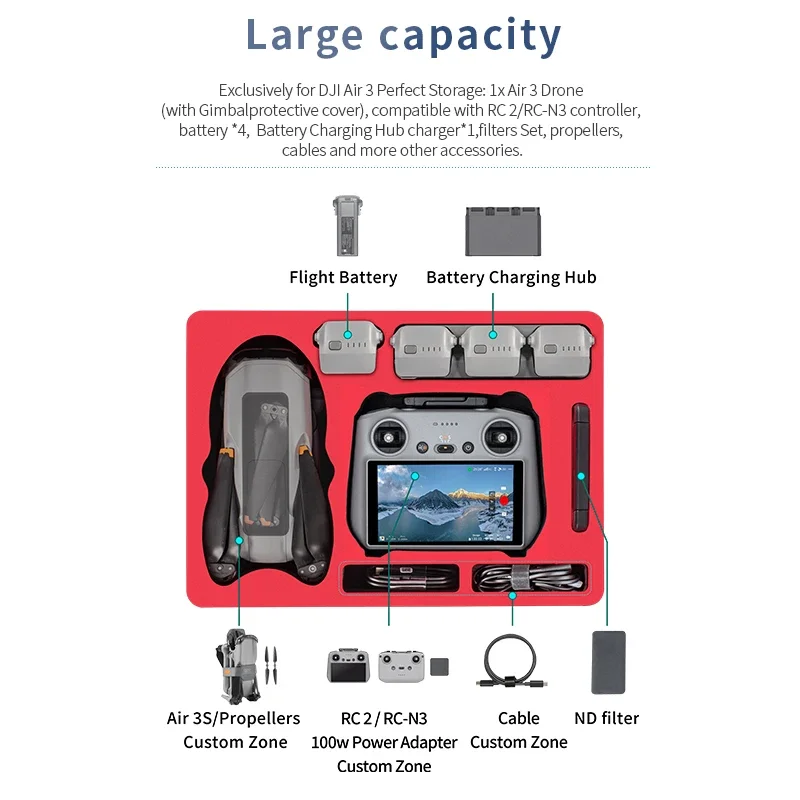 Air 3S mallette de transport pour DJI Air 3S Drone accessoires mallette de rangement étanche boîte rigide valise Portable pour DJI RC 2/RC N3