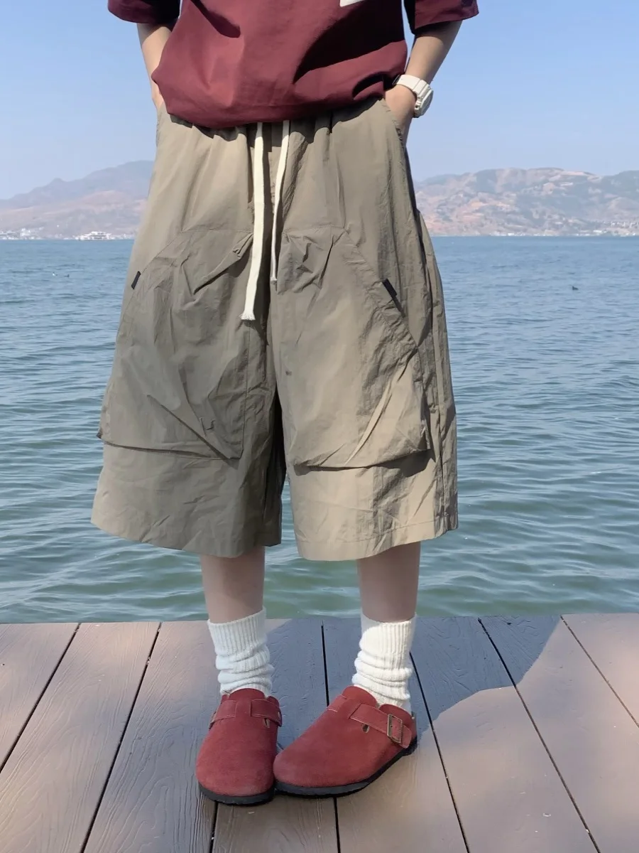 

Летние винтажные свободные повседневные брюки унисекс длиной 7/8, простые широкие рабочие брюки для активного отдыха с большими карманами