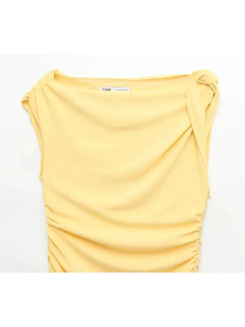 Vintage Casual Women Dress Yellow Solid O-Neck Sleeveless Asymmetrical Straight Vestidos Fashion 2025 Spring Summer Dress XWJ7