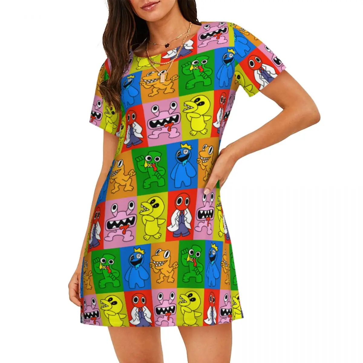 

Custom R-Rainbow Friend Play Games Women's Short-Sleeved Nightdress Print Short Sleeve Nightgowns Walking Vacations Sleepshirts