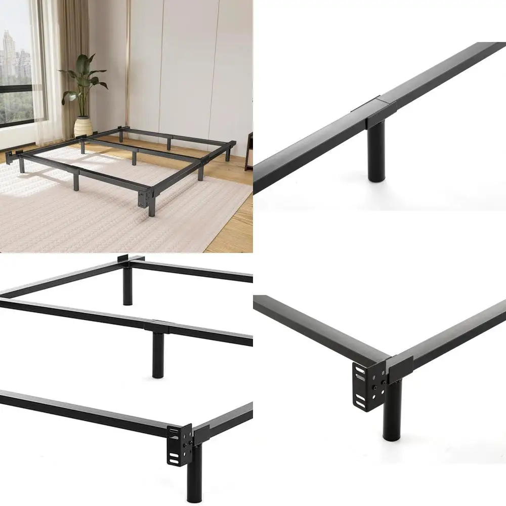 

Сверхмощный 7-дюймовый металлический каркас кровати с опорами на 9 ножках для коробчатой пружины и матраса, вместимость до 3000 фунтов, черный