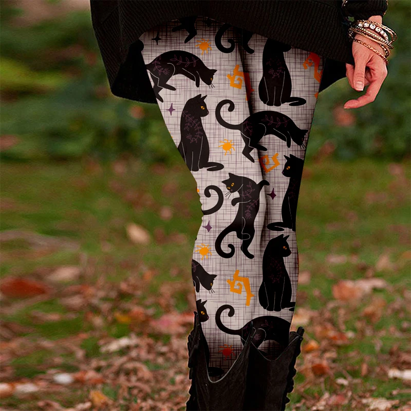 

3D Print Black Cats Graphic Women's Leggings Halloween Theme Party Creative Design Yoga Pants Fashion Casual Sports Elastic Pant