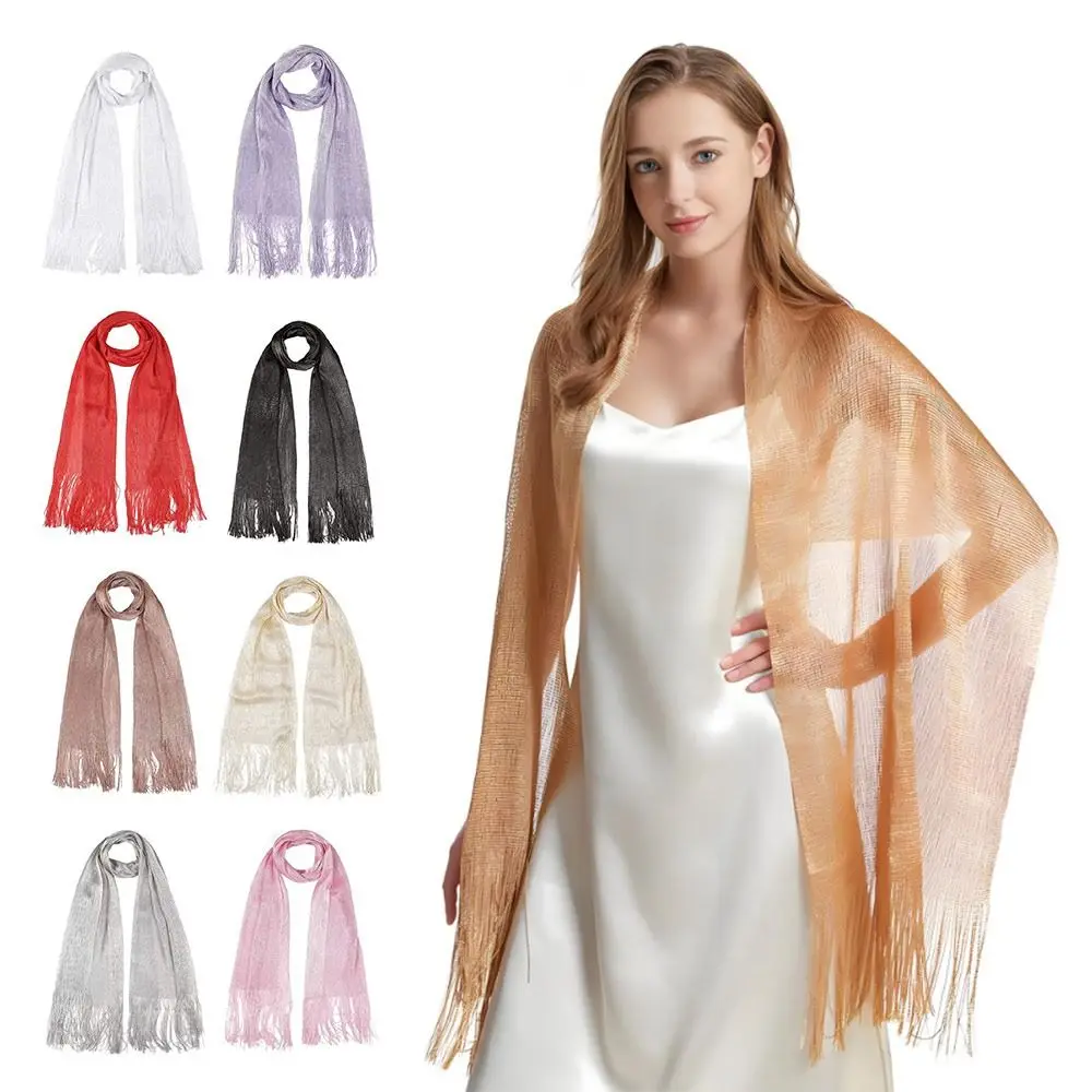 

Sunscreen Lace Tassels Silk Scarf Thin Neck Cover Bright Hollow Shawl Fashion Bib Neck Warmer for Evening Wedding Party