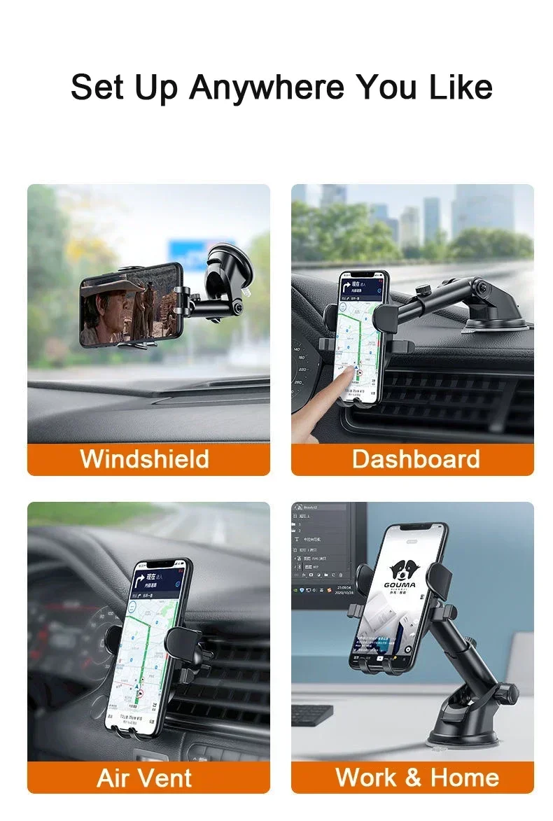 2025 NEW Universal Sucker Car Phone Holder 360° Windshield Car Dashboard Mobile Cell Support Bracket for 4.0-7 Inch Smartphones
