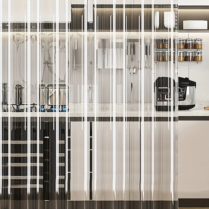 Fashion-Theme PVC Door Curtain Machine Washable No Lining Suitable for Various Room Types with Hooks Transparent Windproof