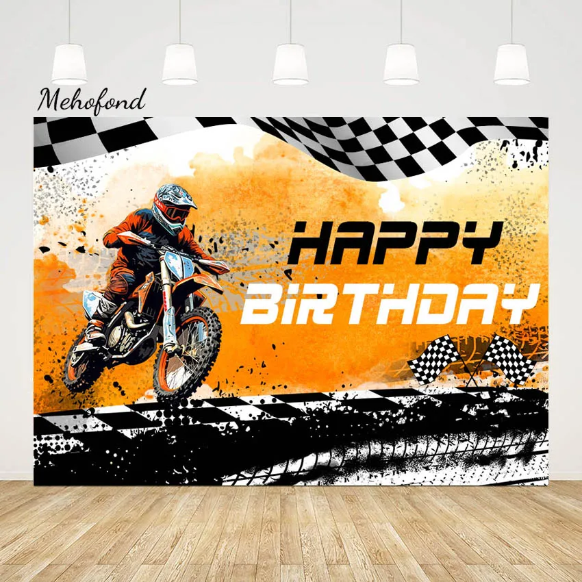 Mehofond Motocross Racing Backdrop Motorcycle Dirt Bike Photography Background for Boy Birthday Party Decor Cake Table Banner