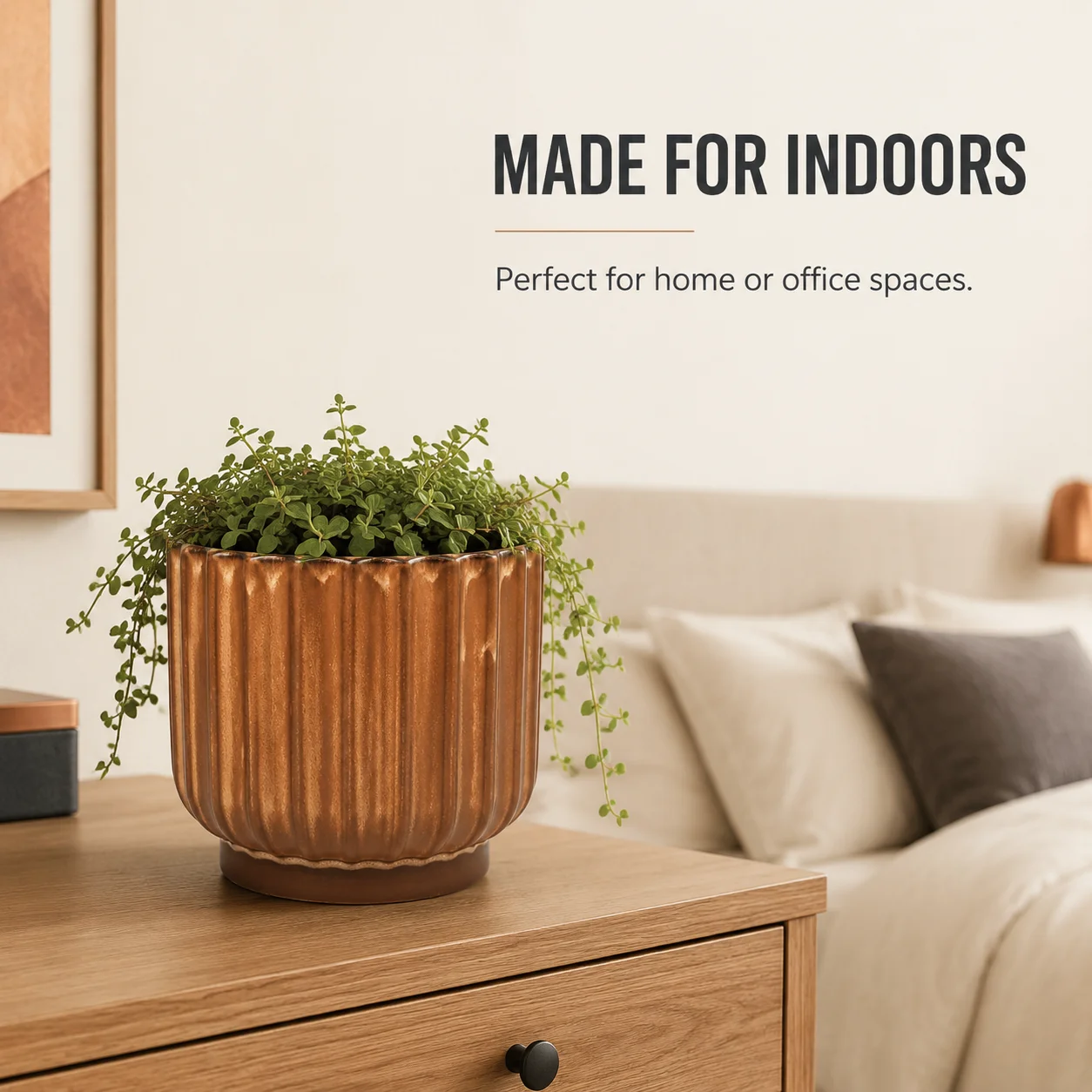 Paul Planter, 6 Inch Copper‑Tone Ceramic Flower Pot Modern Decorative Indoor Planter for Succulents Houseplants Home Desk Decor