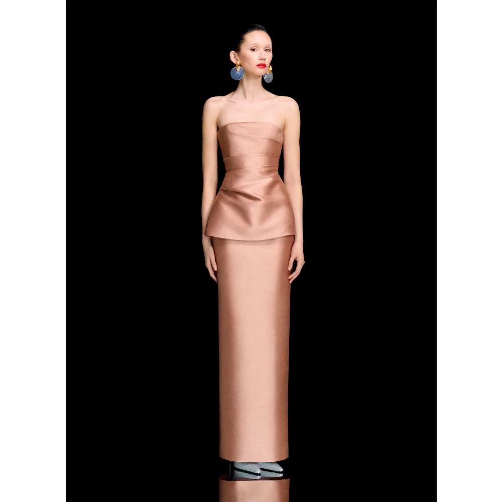 

Customized Column Evening Dresses Black Strapless Party Dress Satin Long Elegant Modern Prom Cocktail Gowns for Women 2026
