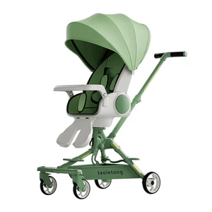 You can sit and lie down with super light and high view baby trolley, one-way button to fold the baby-walking artifact.