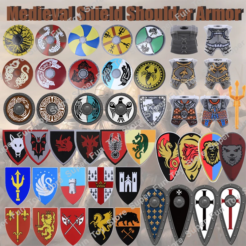 MOC Medieval Military Army Castle Warrior Shield Shoulder Armor Series Accessories Building Blocks Soldier Figure DIY Bricks Toy