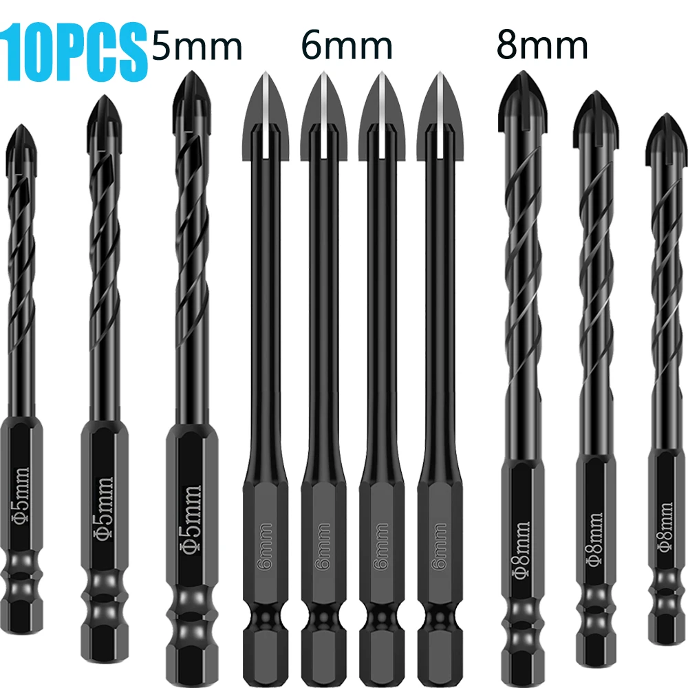 

10pcs 5/6/8mm Cross Hex Tile Drill Bits for Tile Porcelain Ceramic Hole Opener Electric Screwdriver Bits Metal Hole Saw Drilling