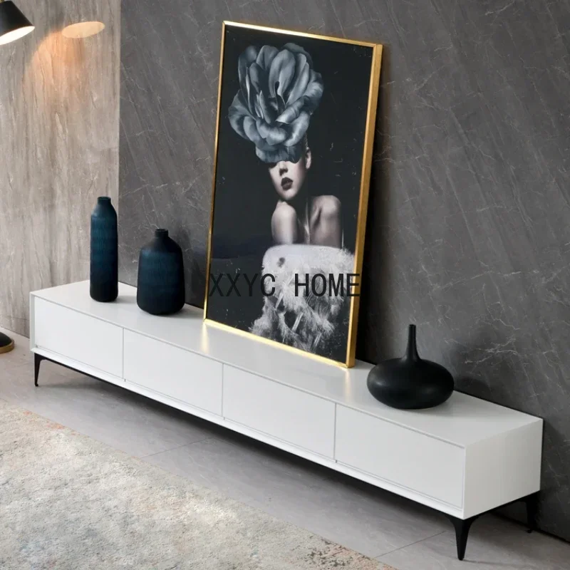 

Cabinet and Tea Table Combination Simple Modern White Stone Plate Large and Small Apartment Type Living Room Floor Cabinet