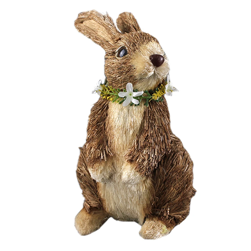 

1Pcs Lifelike Straw Woven Rabbit Easter Decoration Handmade Bunny Ornament Tabletop Home Party Decor Straw Woven Rabbit