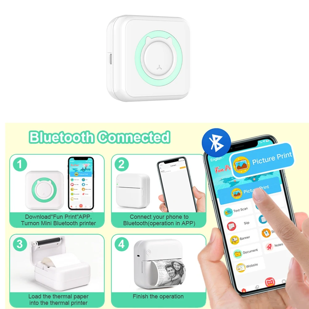 abfking-ミニサーマルプリンター-ポータブル-ワイヤレス-bluetooth-インクレスプリンター-写真、領収書、メモ、ラベル用-グリーン