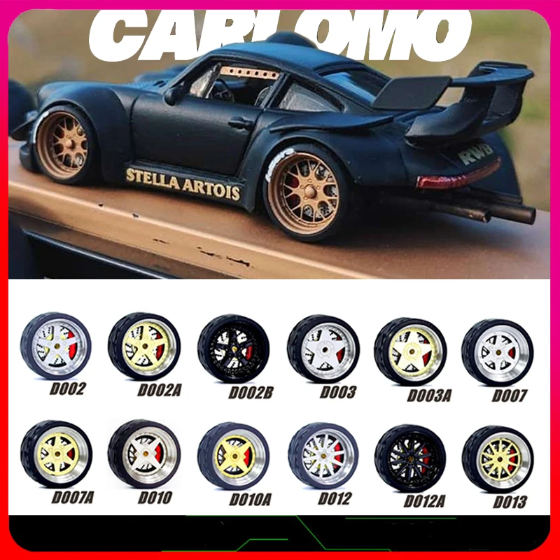 Carlomo D-Class Part1 1/64 Wheels With Rubber Tires Breaks for Model Car Detail-up Assembly 11mm Rims for Tomica Hot Wheels