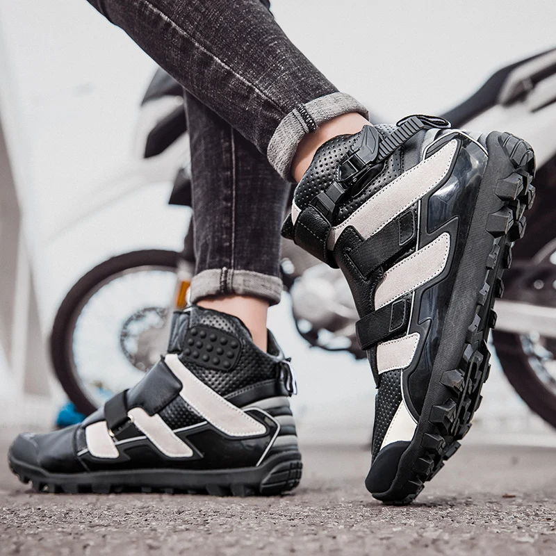 Motorcycle protective riding boots men four seasons breathable non slip wear-resistant high top off-road cycling shoes equipment
